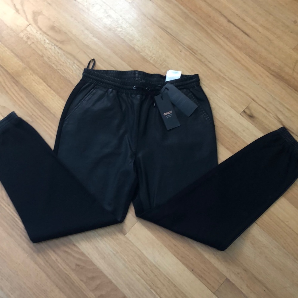 Faux leather track pant